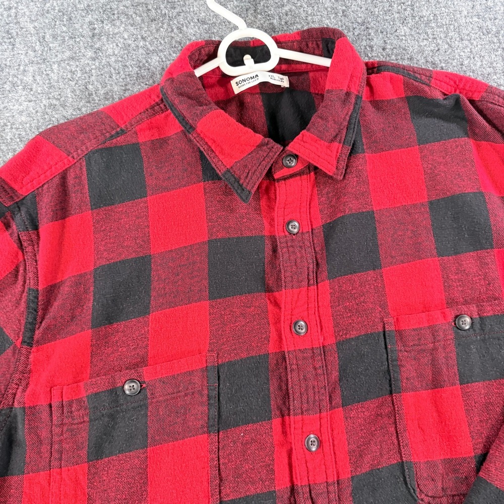 Sonoma Mens XXL Tall Red Black Buffalo Plaid Flannel Button Down Shirt